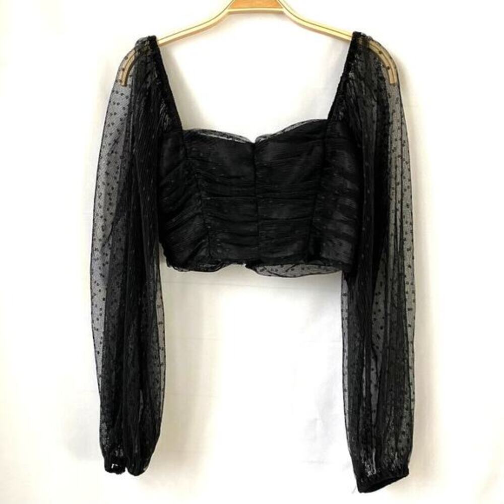 Fairy Whimsigoth Milkmaid Mesh Cropped Ruched Blouse Top Women‎ S Black Coquette